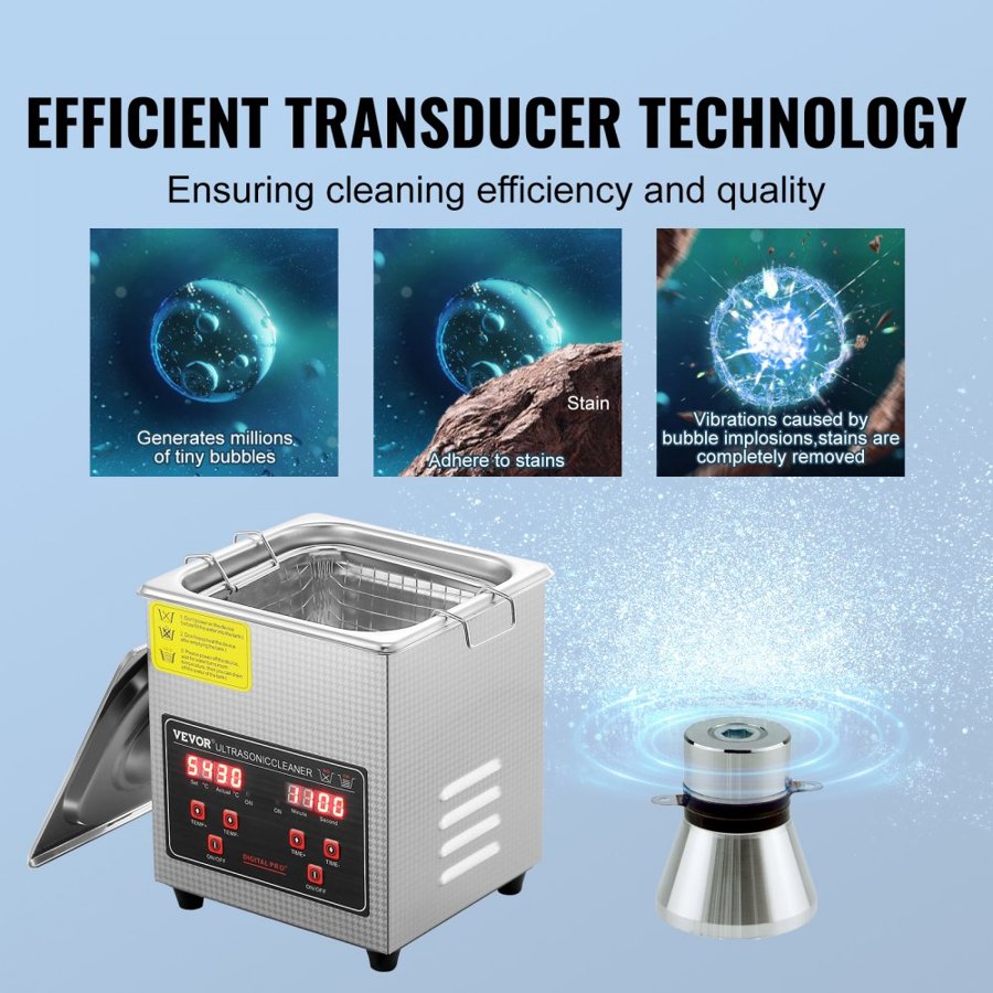 VEVOR 2L Ultrasonic Cleaner – 60W, 40kHz, 160W Heater