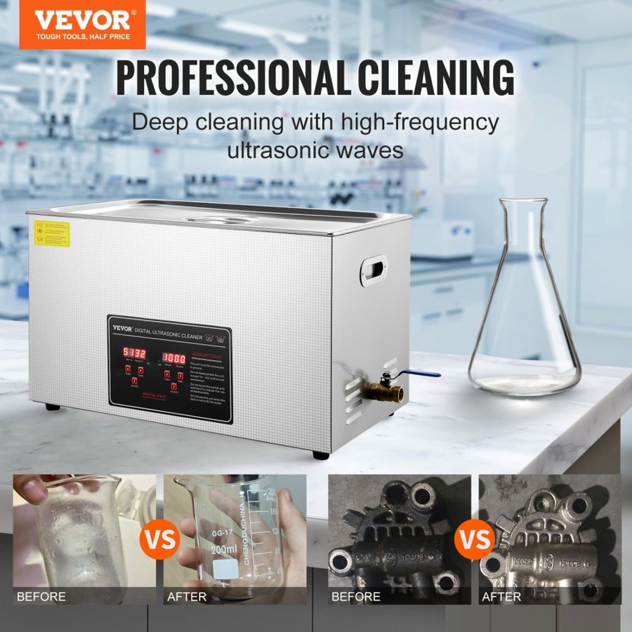VEVOR 30L Ultrasonic Cleaner Machine – 600W, 40kHz, Heater