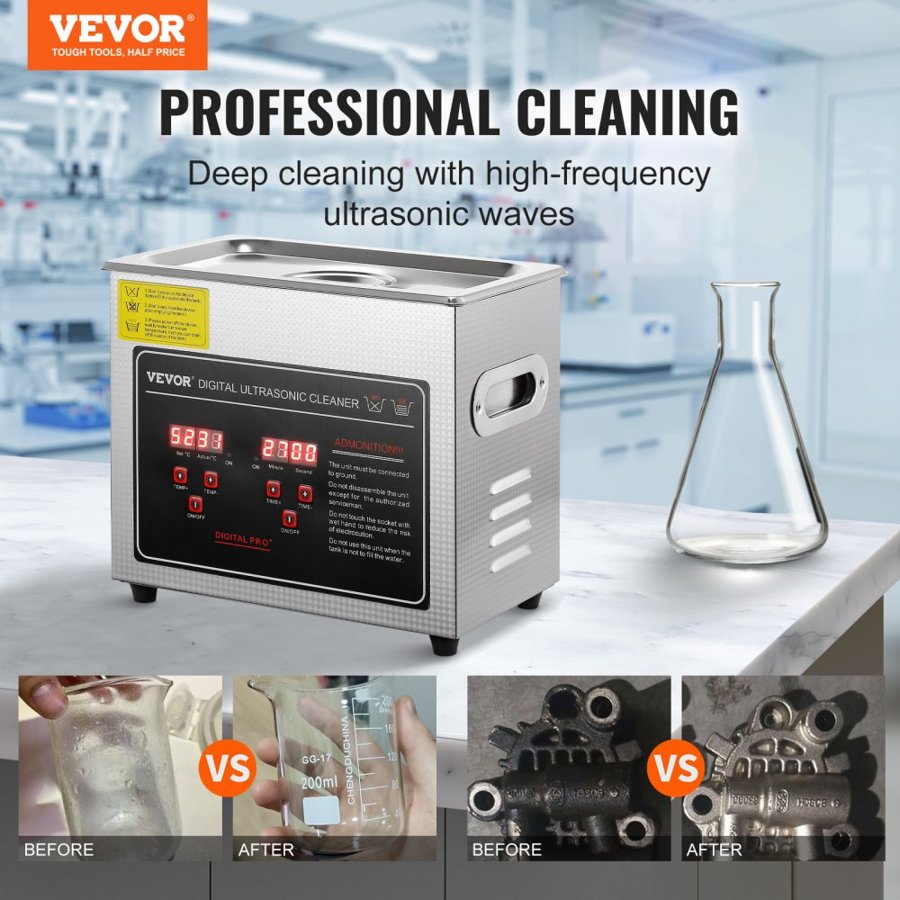 VEVOR 3L Ultrasonic Cleaner – 120W, 40kHz, 170W Heater