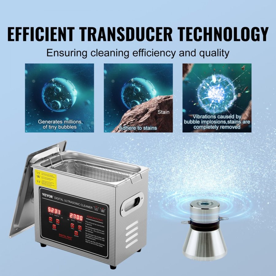 VEVOR 3L Ultrasonic Cleaner – 120W, 40kHz, 170W Heater