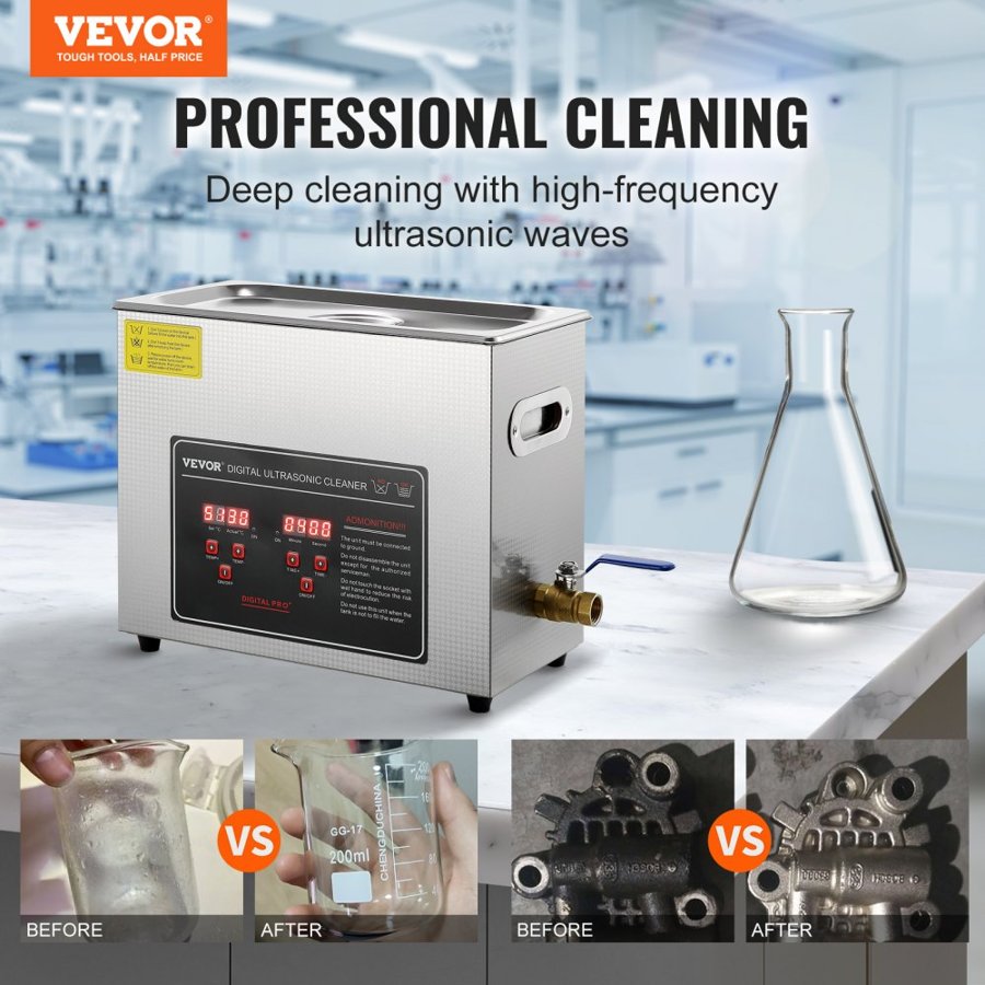 VEVOR 6L Ultrasonic Cleaner – 180W, 40kHz, 350W Heater