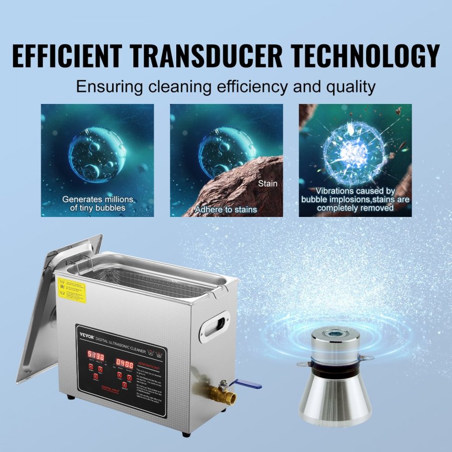 VEVOR 6L Ultrasonic Cleaner – 180W, 40kHz, 350W Heater