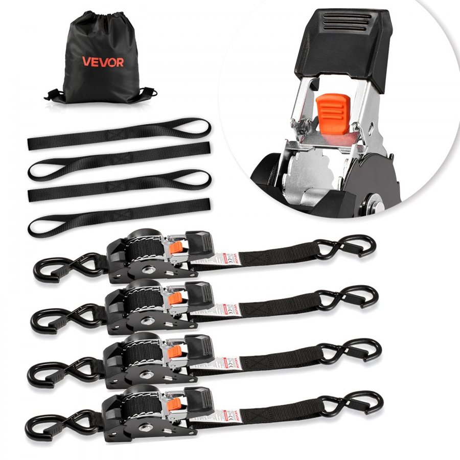 VEVOR Retractable Ratchet Tie Down Straps – 1"x10 ft, 4 Pack