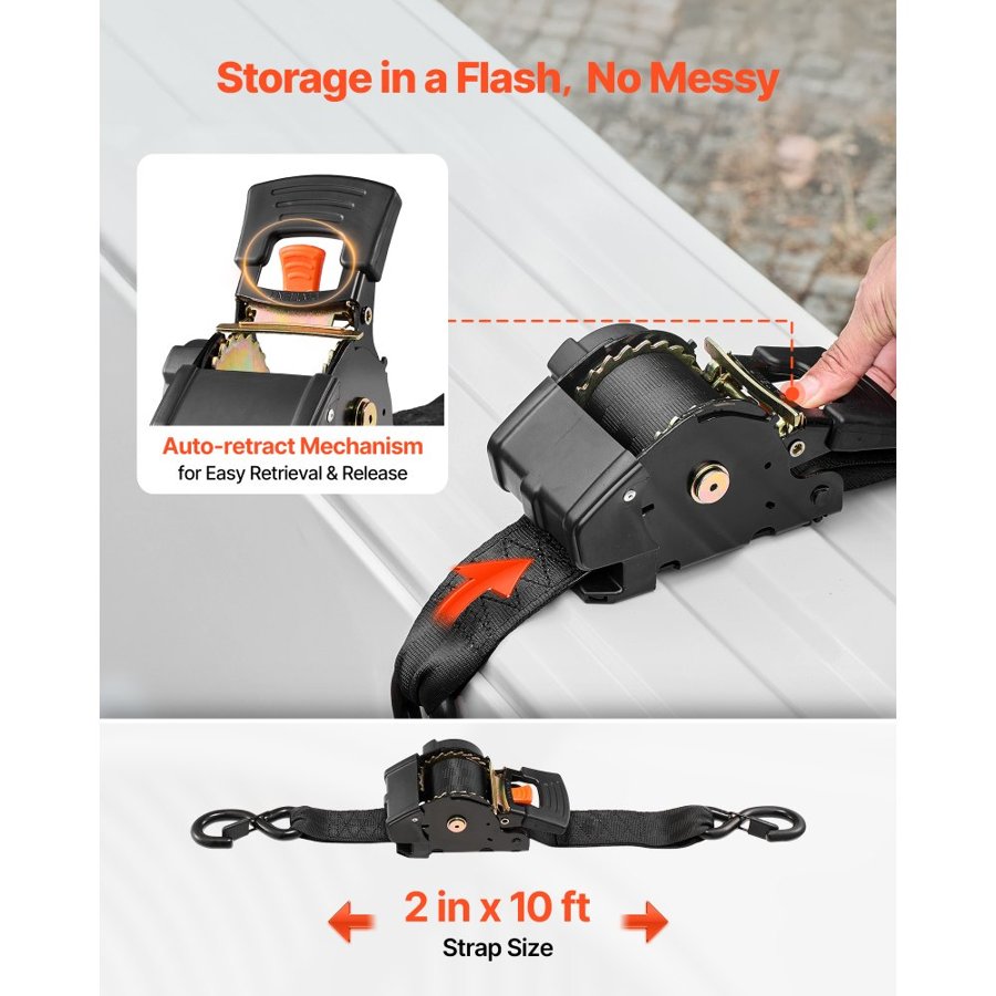 VEVOR S Hook Ratchet Straps – 2 in x 10 ft, 3033 lbs
