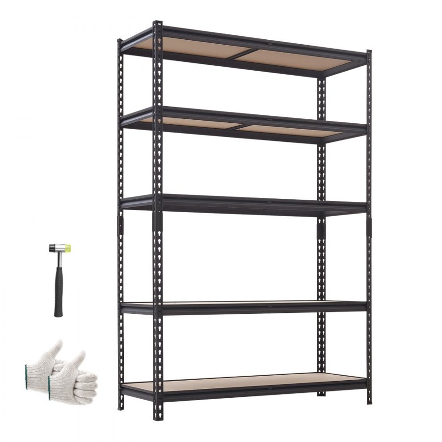 VEVOR Storage Shelves, 5-Tier Adjustable, 907.2 kg Capacity, Heavy Duty Garage Storage Shelving Unit, Metal Utility Rack Shelf, for Garage Warehouse Basement Kitchen, 1228 mm W x 459 mm D x 1813 mm H