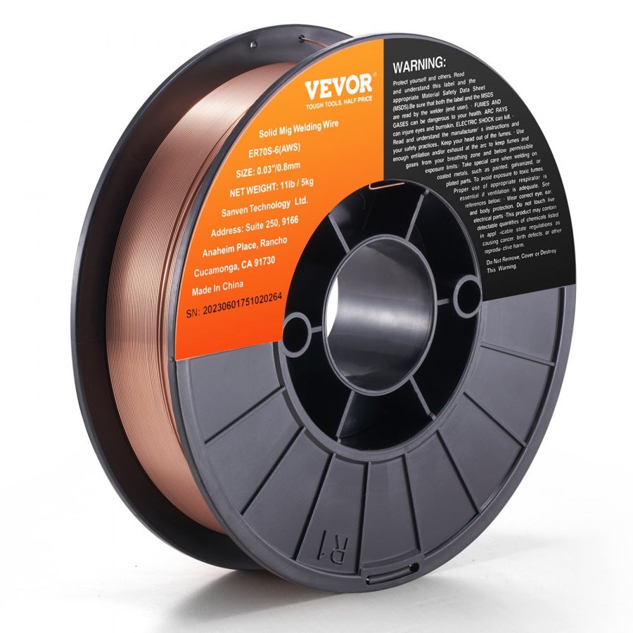 VEVOR Solid MIG Welding Wire, ER70S-6 0.8mm 5.0kg with Low Splatter and High Levels of Deoxidizers for All Position Gas Welding