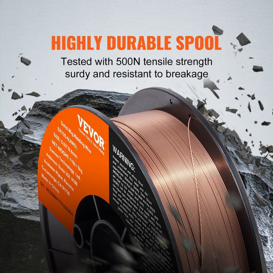 VEVOR Solid MIG Welding Wire, ER70S-6 0.8mm 5.0kg with Low Splatter and High Levels of Deoxidizers for All Position Gas Welding