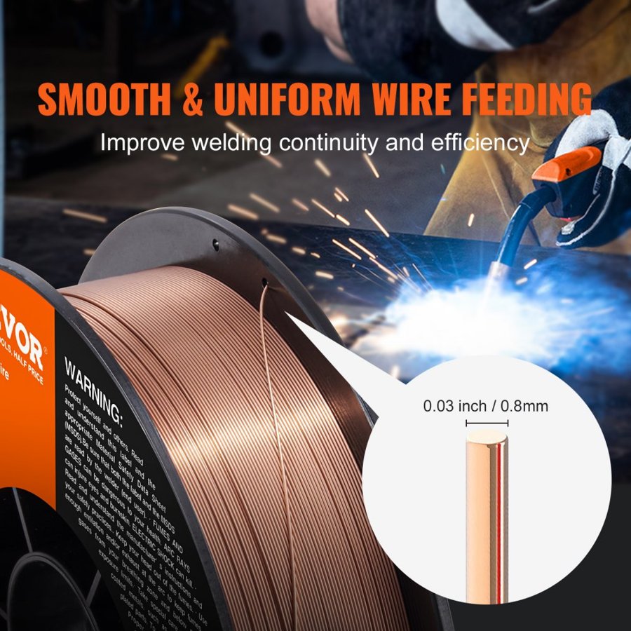 VEVOR Solid MIG Welding Wire, ER70S-6 0.8mm 5.0kg with Low Splatter and High Levels of Deoxidizers for All Position Gas Welding