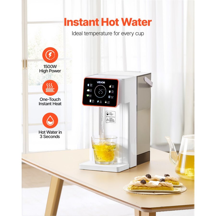 VEVOR Instant Hot Water Dispenser, Countertop Boiling Water Dispenser with Adjustable 6 Temps & 8 Water Volumes, 101oz(3L) Removable Water Tank, Quick Heating with Touchscreen & Child Lock for Home