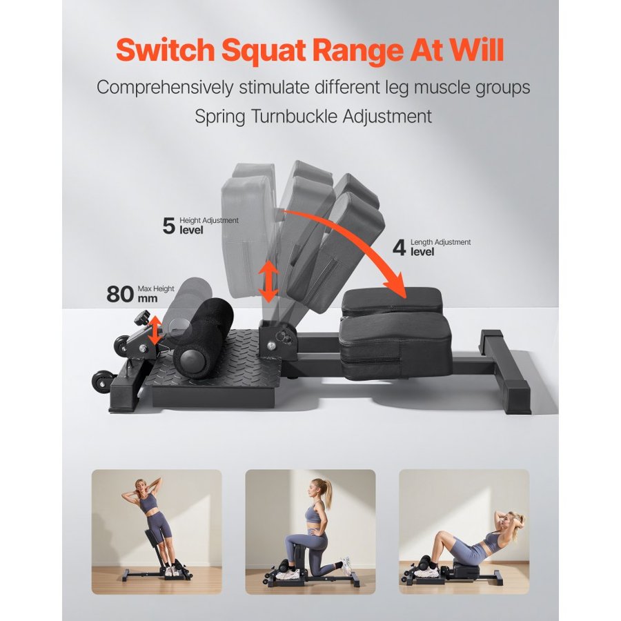 VEVOR Sissy Squat Machine, Multi-Function Deep Sissy Squat Bench for Leg Muscle Training, Easy Setup & Foldable Core Waistline & Glute Workout Equipment, Leg Exercise Machine for Home Gym, Black