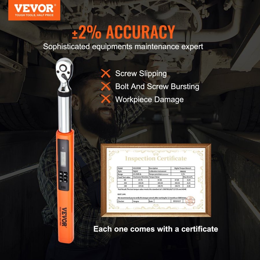VEVOR Digital Torque Wrench, 9.5 mm Drive Electronic Torque Wrench, Torque Wrench Kit 3.7-37ft.lb/5-50n.m Torque Range Accurate to ±2%, 3-Mode Adjustable Torque Wrench Set with LED Buzzer Calibration Calibration