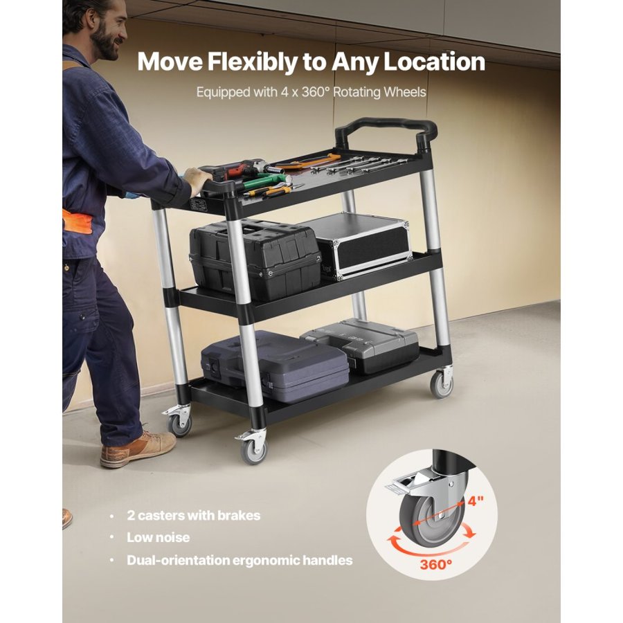 VEVOR 3-Shelf Plastic Utility Cart With Wheels – 330 lbs