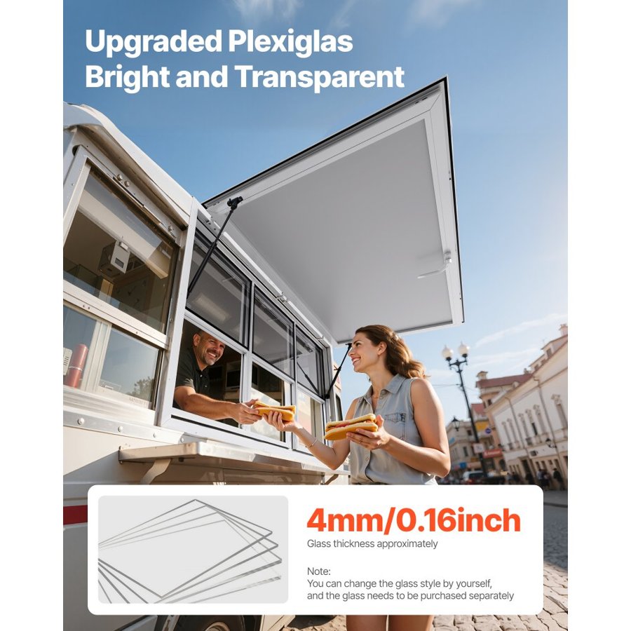 VEVOR Concession Window 152x92 cm, Aluminum Alloy Service Window for Food Truck, Up to 85 Degrees Stand Serving Window with 6 Sliding Windows, Awning Door, and Drag Hook, for Concession Trailers
