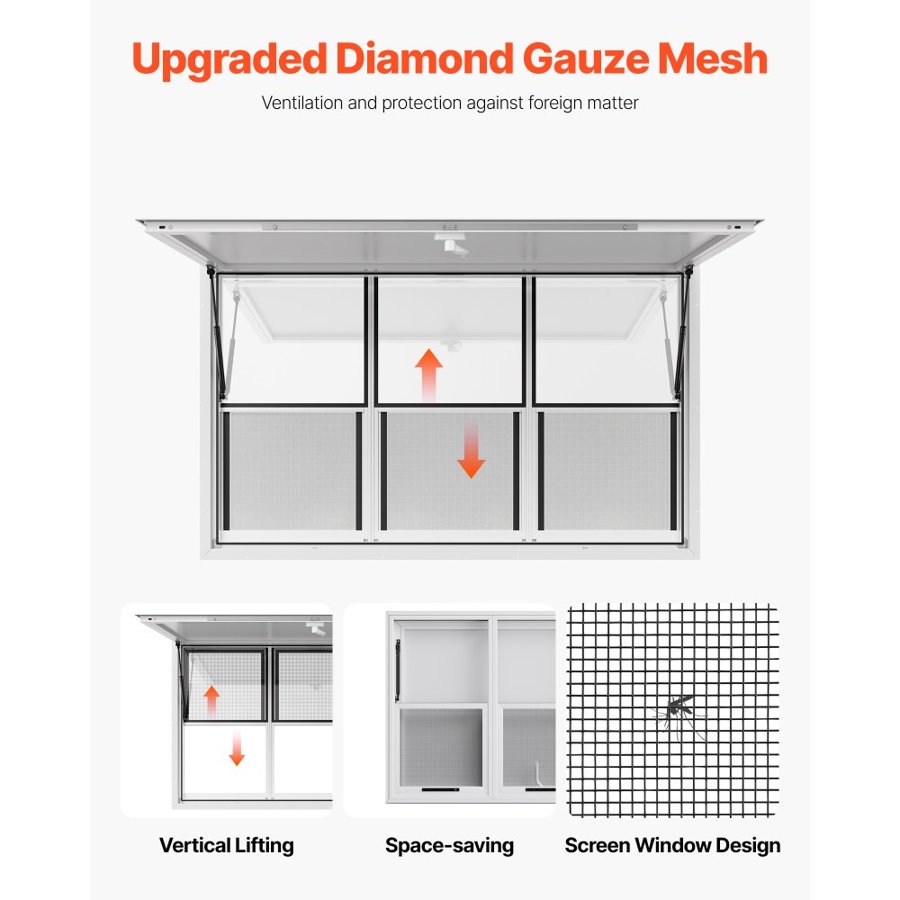 VEVOR Concession Window 152x92 cm, Aluminum Alloy Service Window for Food Truck, Up to 85 Degrees Stand Serving Window with 6 Sliding Windows, Awning Door, and Drag Hook, for Concession Trailers