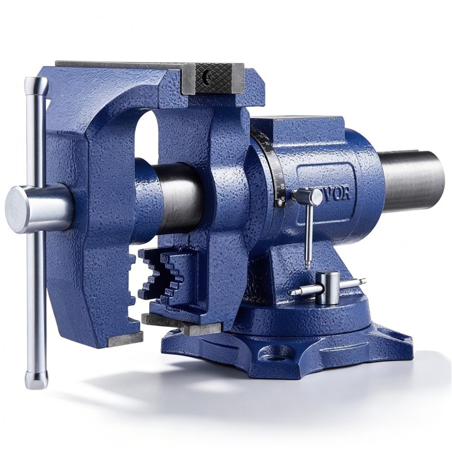 VEVOR Heavy Duty Bench Vise, 165 mm / 6.5" Jaw Width, 125 mm/5" Max Jaw Opening Multi-Purpose Ductile Iron Bench Vise with Anvil, 360° Swivel Base Head, 3" Throat, 2549 kg/5620 lbs Clamp Force, for Pipe Repairing Metalworking
