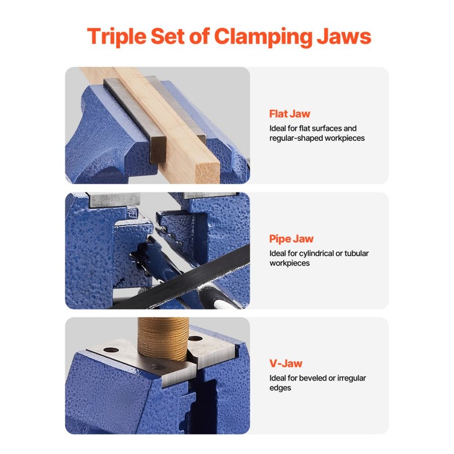 VEVOR Heavy Duty Bench Vise, 165 mm / 6.5" Jaw Width, 125 mm/5" Max Jaw Opening Multi-Purpose Ductile Iron Bench Vise with Anvil, 360° Swivel Base Head, 3" Throat, 2549 kg/5620 lbs Clamp Force, for Pipe Repairing Metalworking