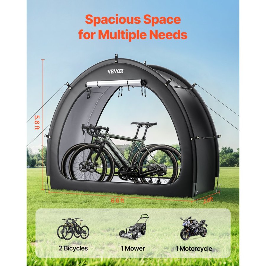 VEVOR Bike Storage Tent, 1 to 2 Bikes, Outdoor Spacious Bike Storage Tent with Ventilated Window, Waterproof Fan-Shaped Bike Tent with High Strength Fiberglass & Dual Zippers, Fit for Bicycle
