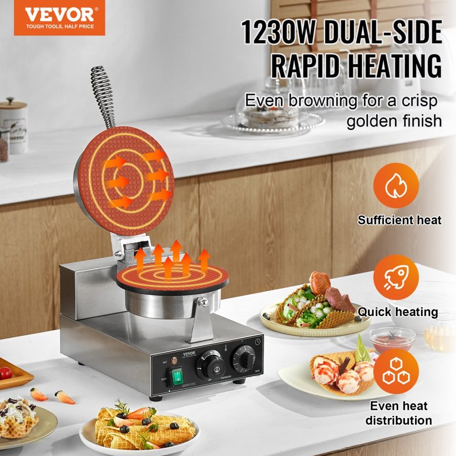 VEVOR Electric Ice Cream Cone Maker – 1230W, 13 lbs
