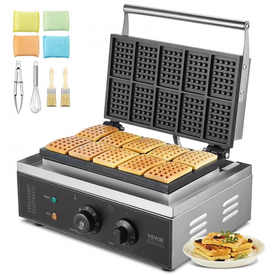 VEVOR Rectangle Waffle Maker – 10PCS, 1550W, 50mm Each