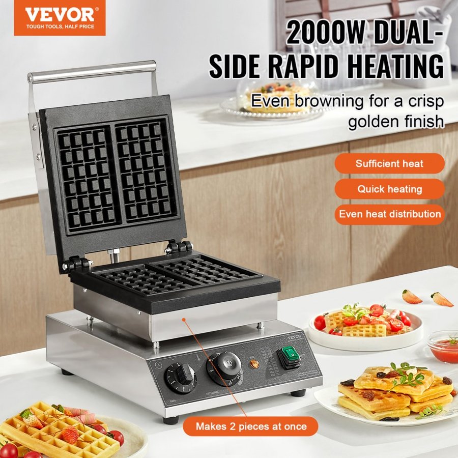 VEVOR Non Stick Waffle Maker – 2PCS, 2000W, Large 170mm