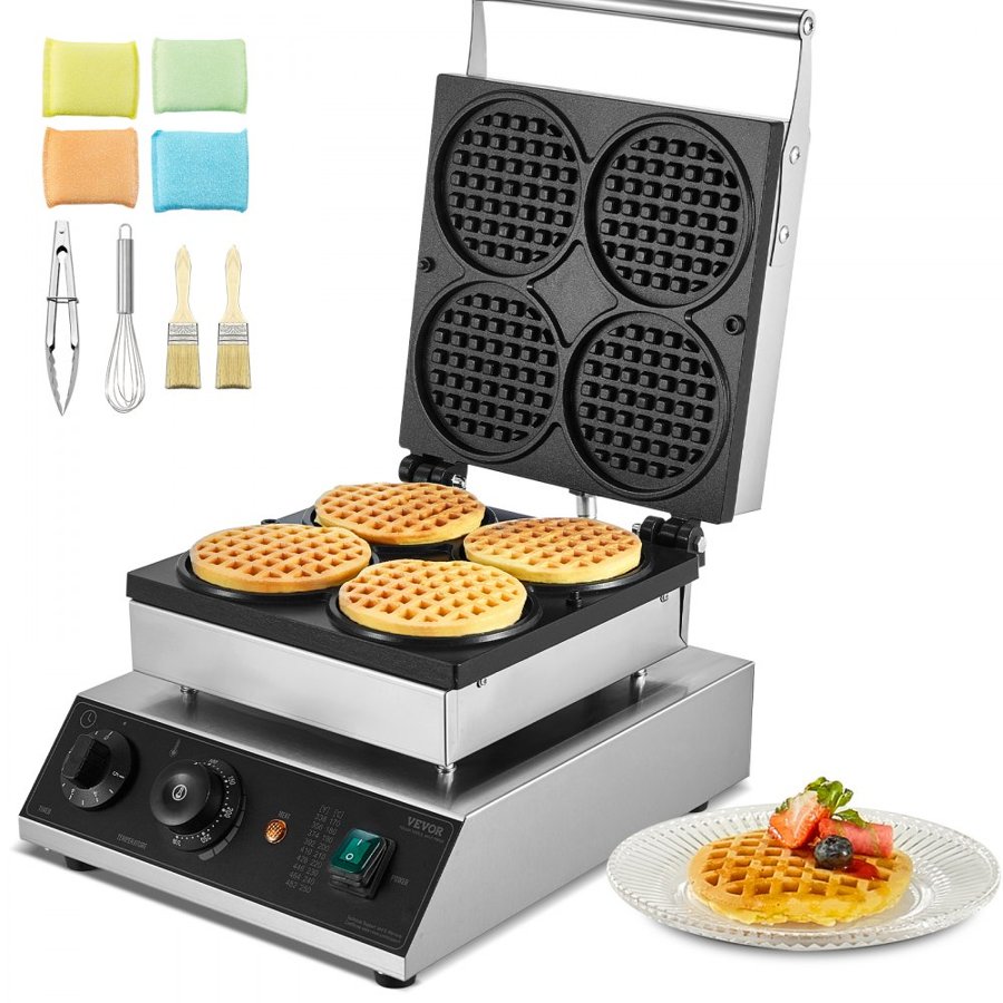 VEVOR Commercial Belgian Waffle Maker – 4PCS, 1750W