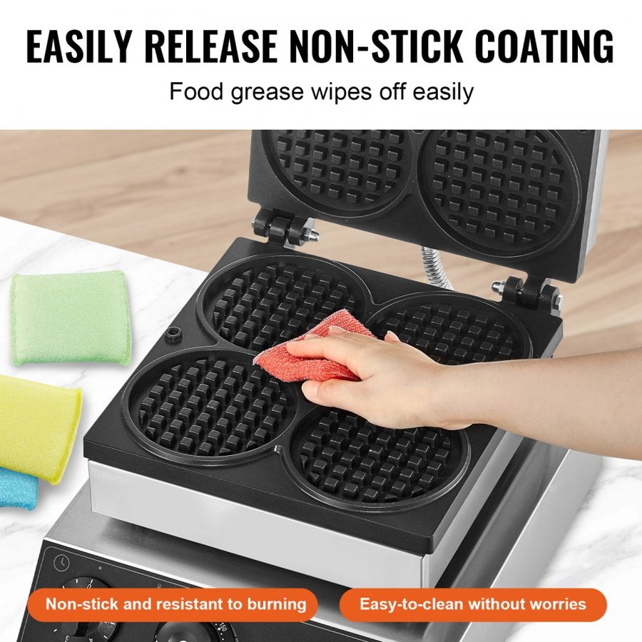 VEVOR Commercial Belgian Waffle Maker – 4PCS, 1750W