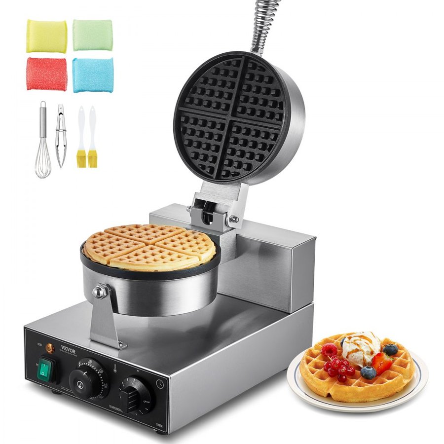 VEVOR Round Belgian Waffle Maker – 1230W, 1" Thick