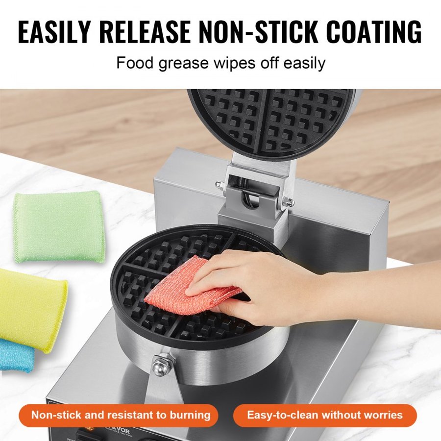 VEVOR Round Belgian Waffle Maker – 1230W, 1" Thick