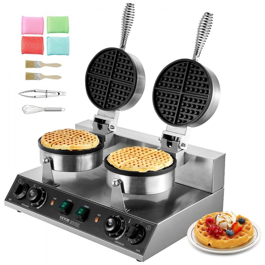 VEVOR Dual Round Waffle Maker – 2460W, 122-572°F Control