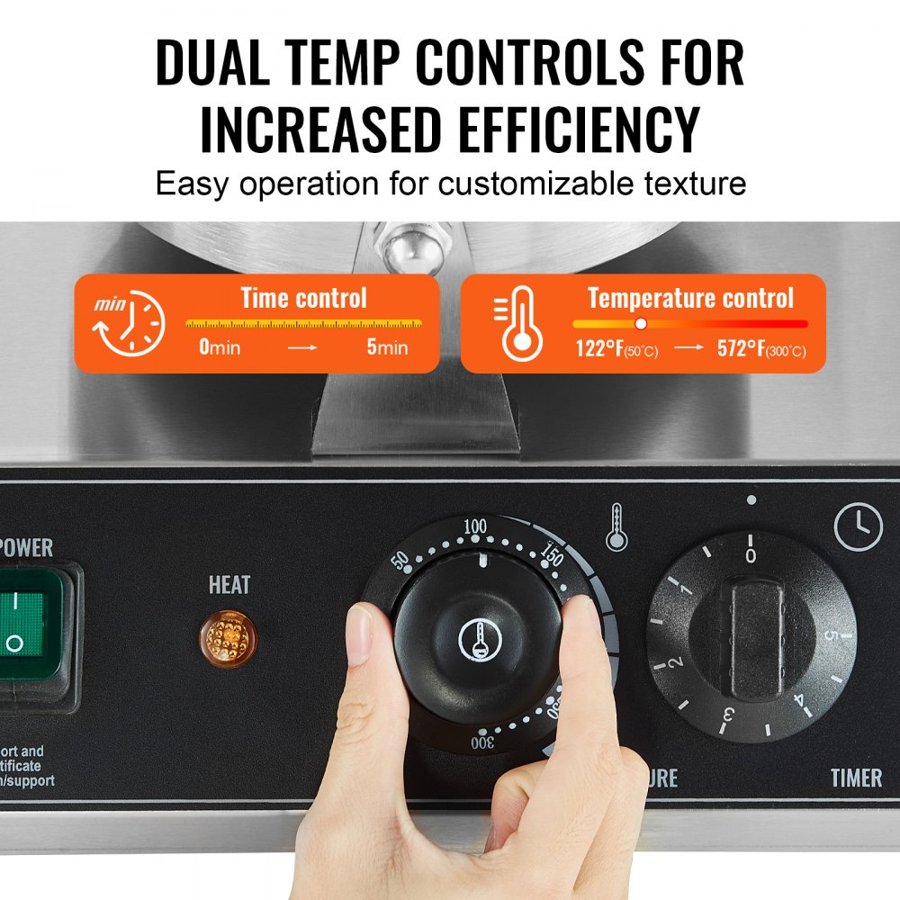 VEVOR Dual Round Waffle Maker – 2460W, 122-572°F Control