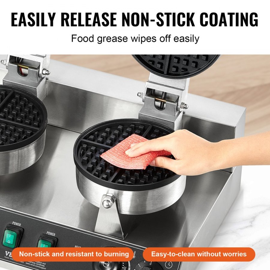 VEVOR Dual Round Waffle Maker – 2460W, 122-572°F Control