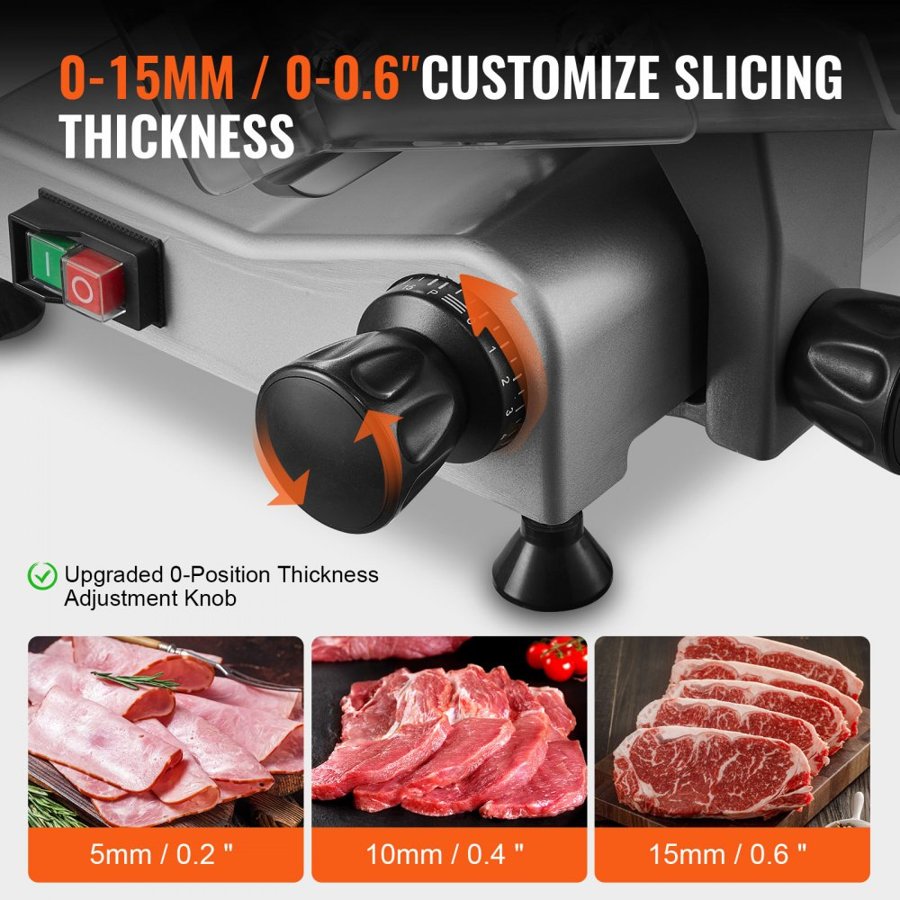 VEVOR Meat Slicer, 340W Electric Deli Food Slicer with 25.4 cm SUS420 Stainless Steel Blade and Built-in Sharpening Stone, 0-0.6 inch Adjustable Thickness for Commercial and Home Use, Cut Meat and Cheese