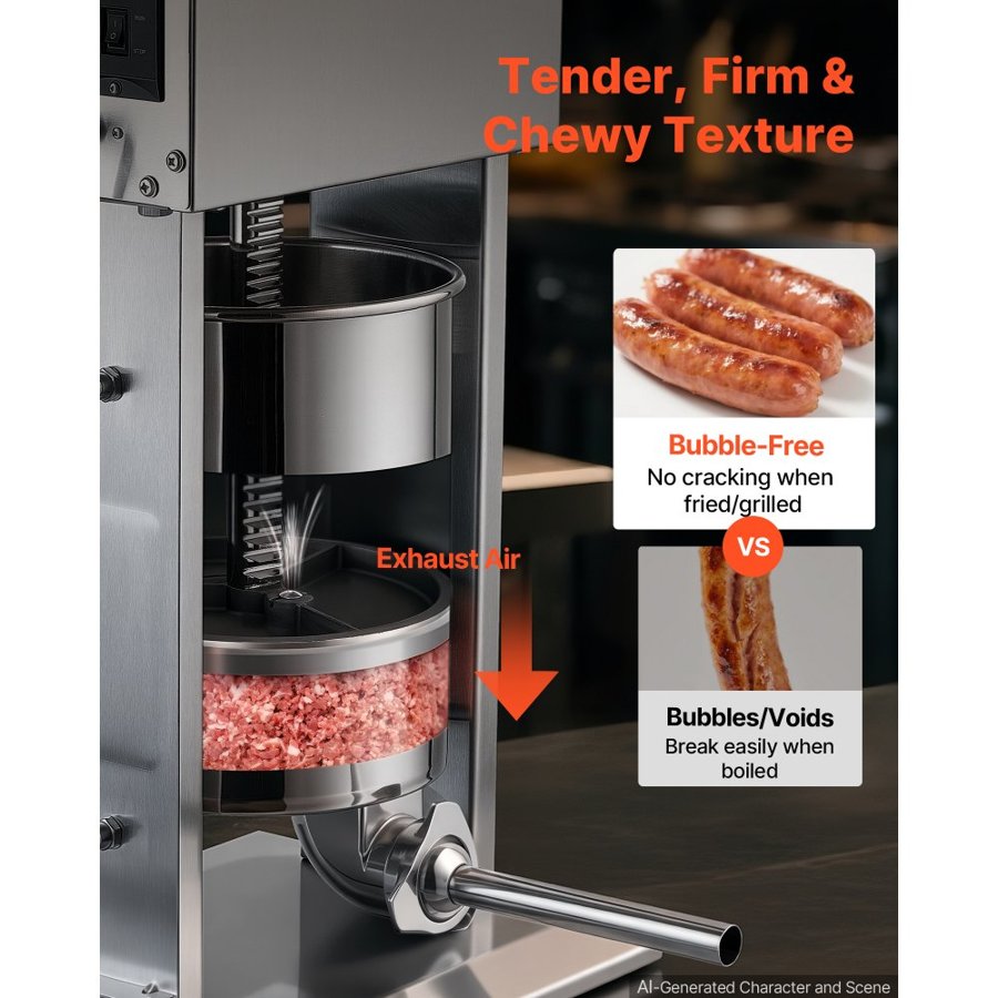 VEVOR Electric Sausage Stuffer 10L Vertical Meat Maker Stainless Steel, for Commercial Use, Stepless Speed Control Meat Stuffer, Sausage Filler Kit, 4 Filling Tubes & Foot Pedal, CE Approved