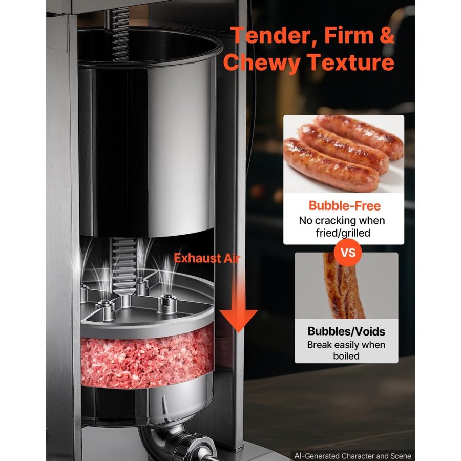 VEVOR Electric Sausage Stuffer 25L Vertical Meat Maker Stainless Steel, for Commercial Use, Stepless Speed Control Meat Stuffer, Sausage Filler Kit, 4 Filling Tubes & Foot Pedal, CE Approved