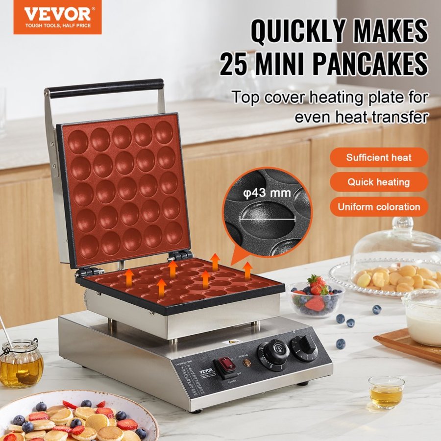 VEVOR Electric Poffertjes Maker – 25PCS, 43mm, 1700W