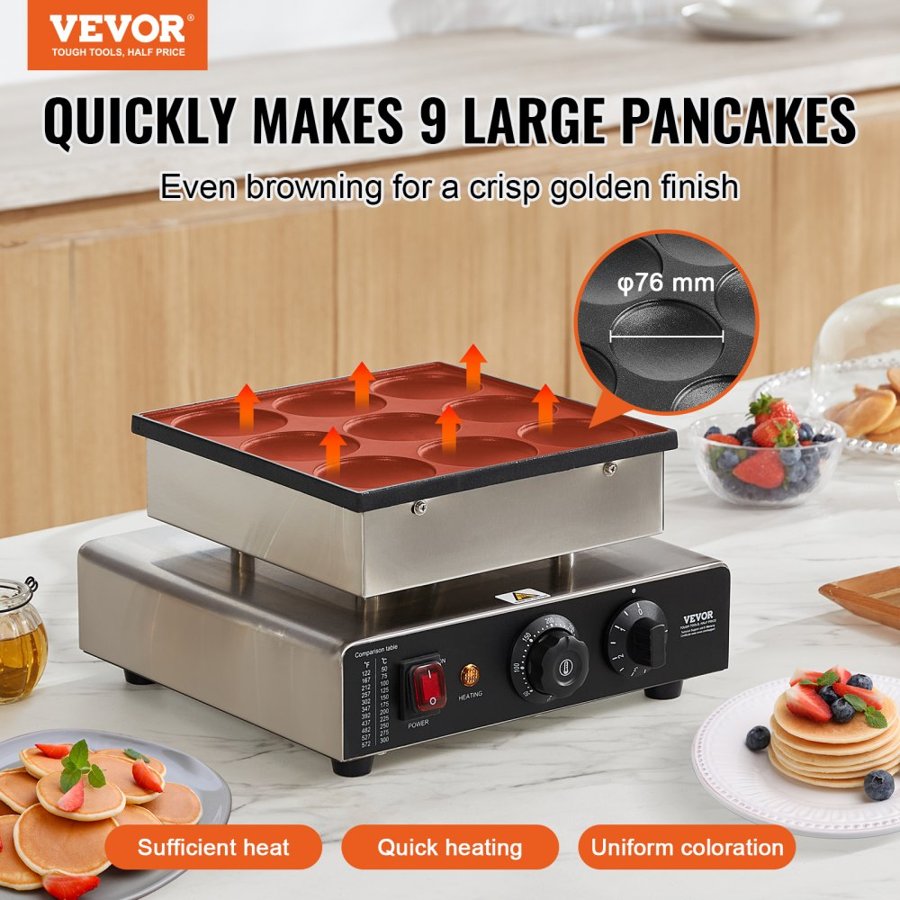 VEVOR Dutch Pancakes Maker – 9PCS, 76mm Diameter, 850W
