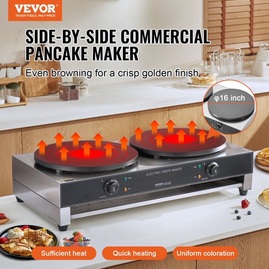 VEVOR Double Crepe Maker – 16-Inch, 6000W, Dual Head