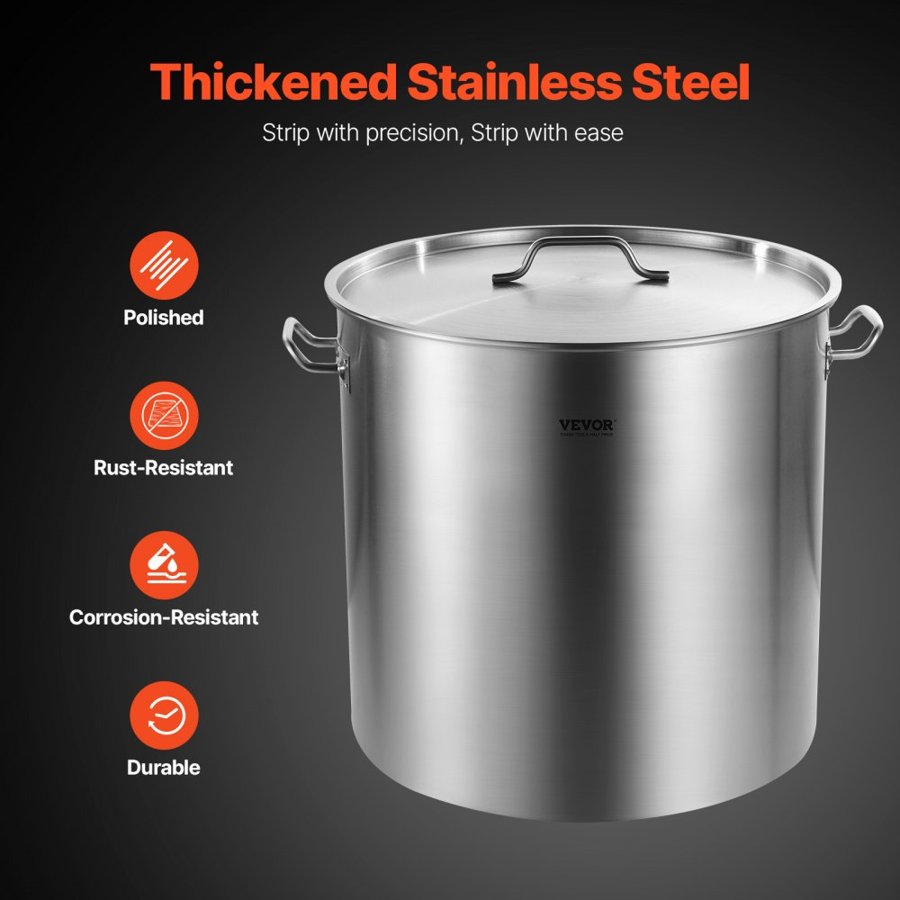 VEVOR 100 QT Stainless Pot – 94.6 L capacity, 0.8 mm Bottom