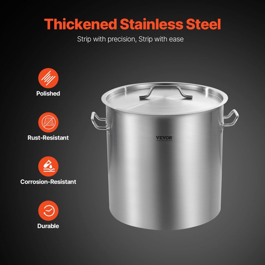 VEVOR Stainless Steel Stockpot with Lid – 53 QT, 3mm, 50.1 L