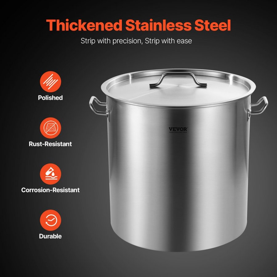 VEVOR Stainless Steel Stockpot, 84 Quart Large Cooking Pots, Cookware Sauce Pot with Basket, Lid, and Handle, Heavy Duty Commercial Grade Stock Pot, Sanding Treatment, for Large Groups Events Silver