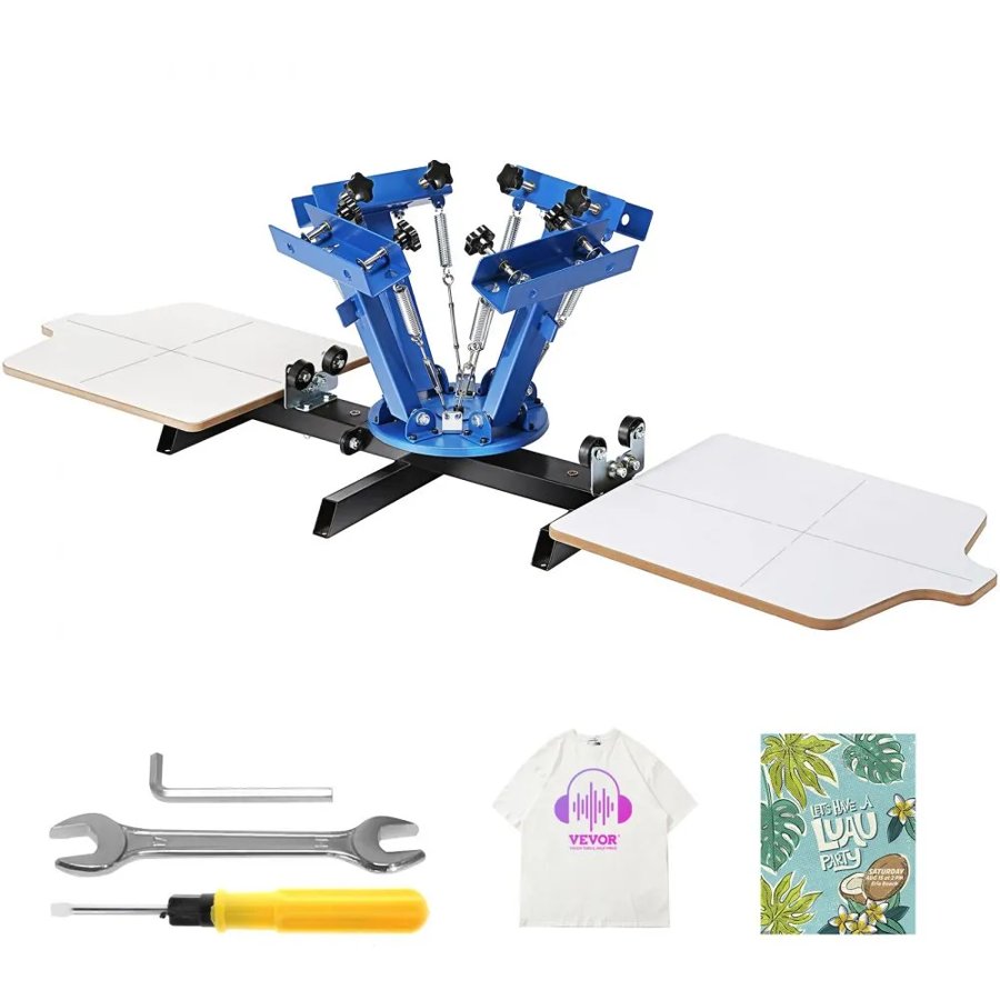 VEVOR Screen Printing Machine, 4 Color 2 Station 360° Rotable Silk Screen Printing Press, 21.2x17.7in / 54x45cm Screen Printing Press, Double-layer Positioning Pallet for T-shirt DIY Printing