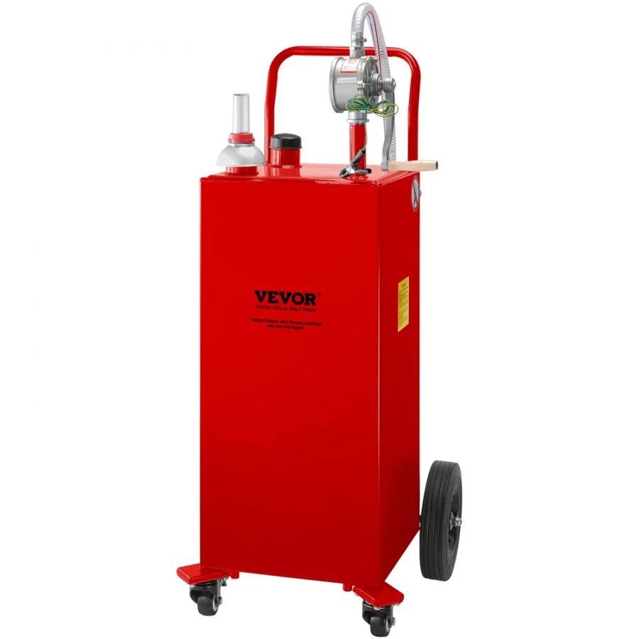 VEVOR 30 Gallon Fuel Caddy, Gas Storage Tank & 4 Wheels, with Manuel Transfer Pump, Gasoline Diesel Fuel Container for Cars, Lawn Mowers, ATVs, Boats, More, Red