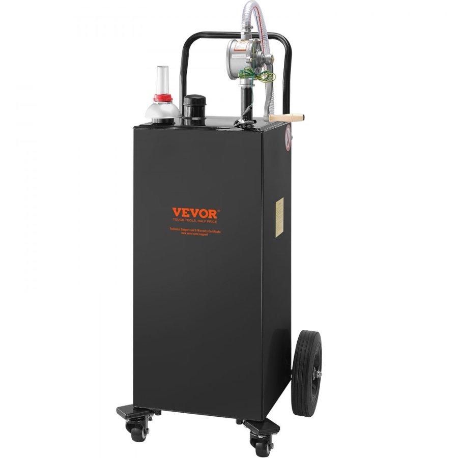 VEVOR Fuel Caddy, 35 Gallon, Gas Storage Tank on 4 Wheels, with Manual Transfer Pump, Gasoline Diesel Fuel Container for Cars, Lawn Mowers, ATVs, Boats, More, Black