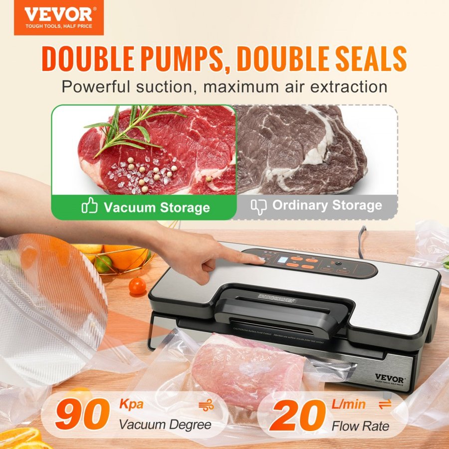 VEVOR Vacuum Food Sealer Machine - 90KPa, 250W, 10 Pcs