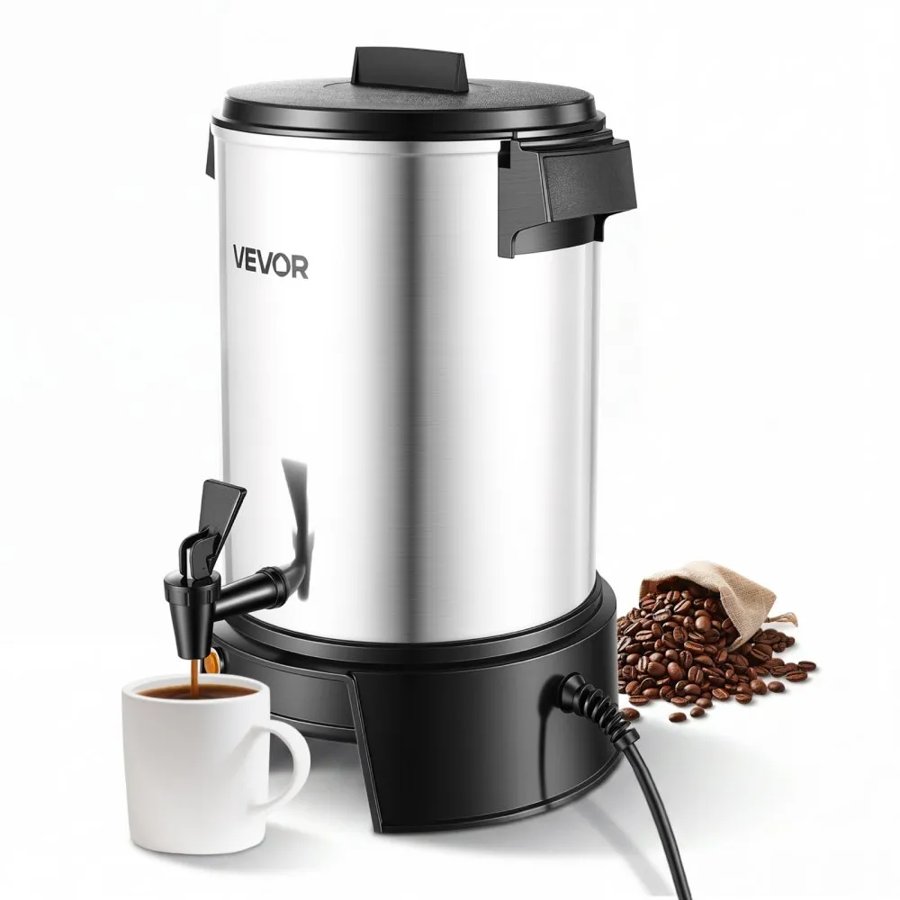 VEVOR Commercial Coffee Urn, 30 Cup 4.5L Hot Beverage Dispenser with Dripless Faucet, 1190W Quick-Brewing Coffee Maker, Automatic Temperature Control, for Catering, Party, Church & Restaurant