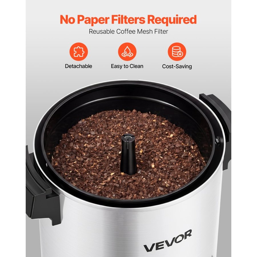 VEVOR Commercial Coffee Urn, 30 Cup 4.5L Hot Beverage Dispenser with Dripless Faucet, 1190W Quick-Brewing Coffee Maker, Automatic Temperature Control, for Catering, Party, Church & Restaurant