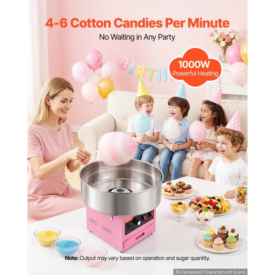VEVOR Commercial Cotton Candy Machine – 1000W, 52 cm Bowl