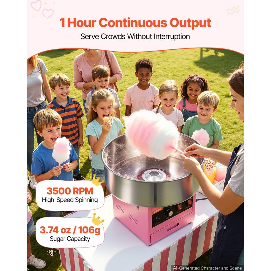 VEVOR Commercial Cotton Candy Machine – 1000W, 52 cm Bowl