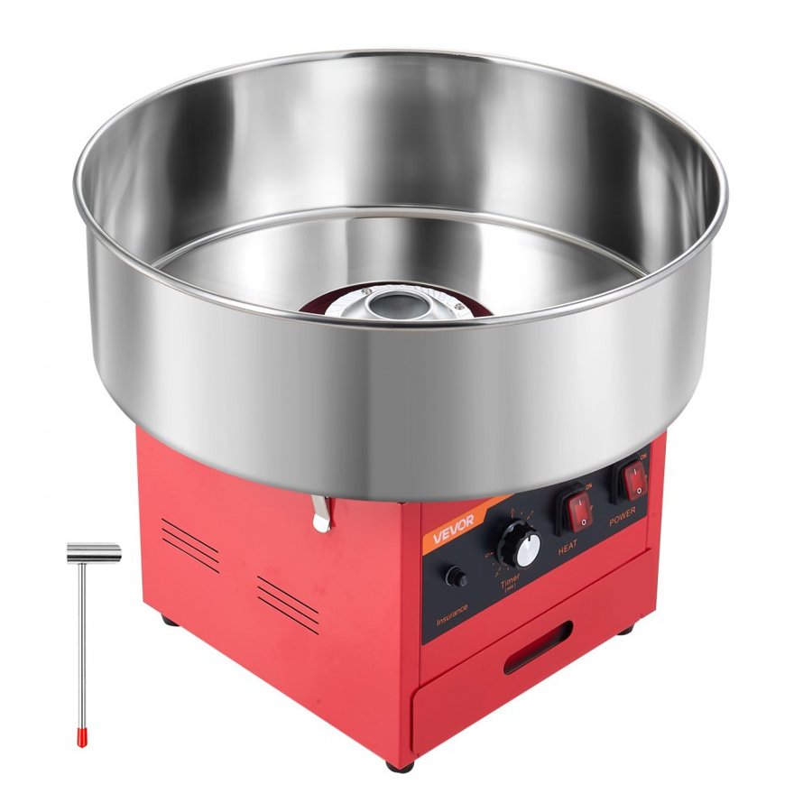 VEVOR Cotton Candy Machine Commercial 1000W Electric Candy Floss Maker Red, Ideal for Home, Carnival, Birthday, Family Party, Easy Use with 52 cm Stainless Steel Bowl, Storage Drawer, Sugar Scoop