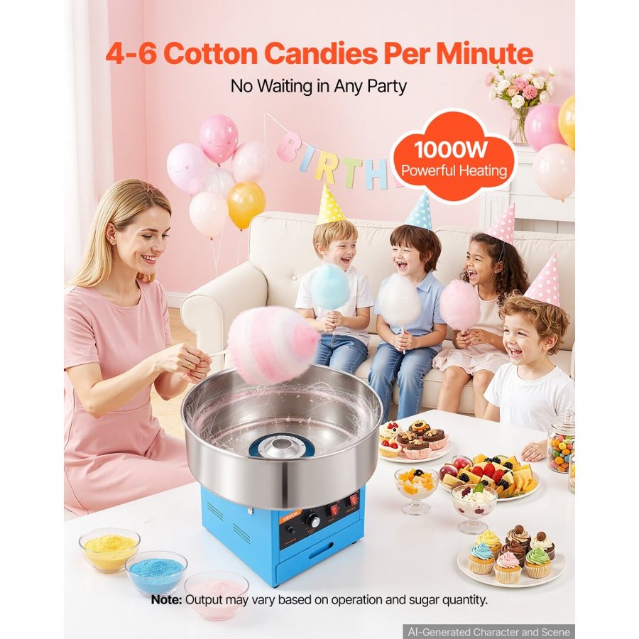 VEVOR Home Use Cotton Candy Machine – 1000W, 52 cm Bowl